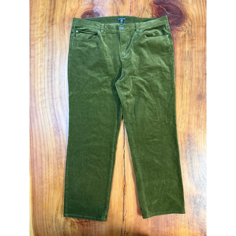 Eileen Fisher Womens Pants XL Green Corduroy Organic Cotton Stretch Straight U25